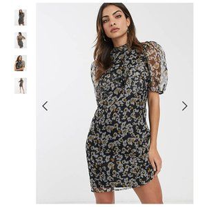 New with tags ASOS floral organza mini dress with puff sleeves 4